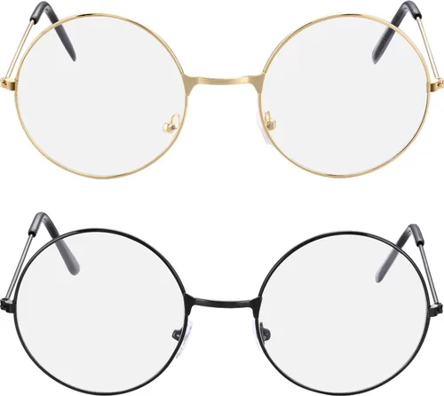 Vista 3 de Bememo 2 Pares de anteojos de mago de marco redondo para disfraz accesorios para vestir M Dorado y Negro
