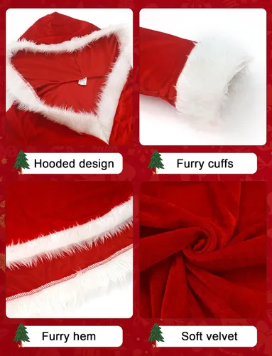 Vista 5 de FEOYA Disfraz de Papá Noel para mujer para celebraciones festivas con sombrero de capa
