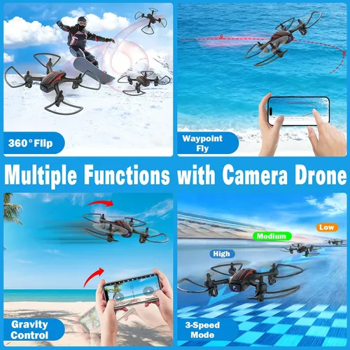 Vista 5 de Drones para niños de 8 a 12 años, dron con cámara 1080P para niños y adultos, FPV Drone con 2 baterías, mini dron con foto de gestos, cuadricóptero