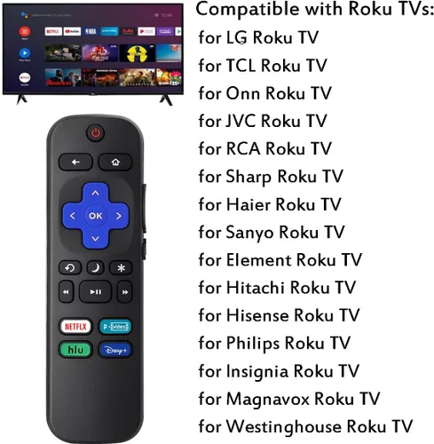 Vista 2 de 2 unidades de control remoto de repuesto compatibles con Roku TV, ajuste remoto universal para televisores inteligentes