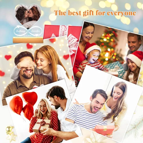 Vista 6 de Regalos personalizados de aniversario para parejas: placa acrílica personalizada con imagen, marco de fotos en forma de corazón para regalo