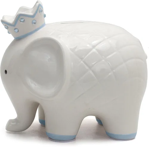 Vista 4 de Child to Cherish Alcancía de elefante de coco de cerámica, color azul