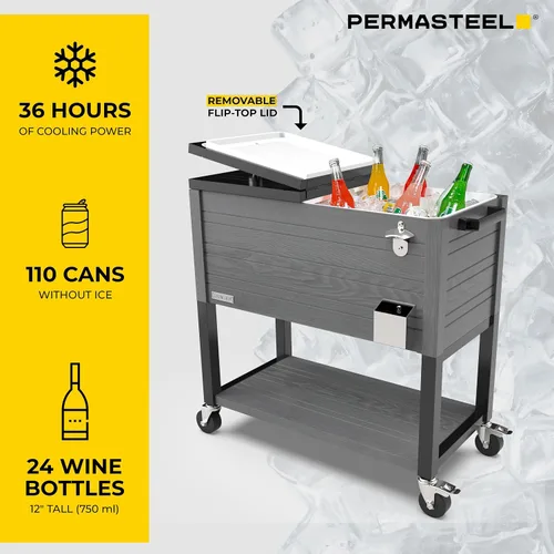 Vista 3 de Permasteel 80 Quart Party Cooler, Rolling Ice Chest with Wheels and Handles for Indoor Outdoor Patio