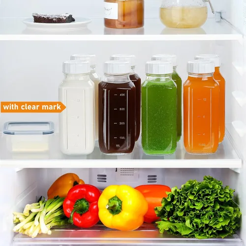 Vista 3 de Sovietiep Botellas de leche de vidrio cuadradas de 16 onzas con una tapa de silicona, paquete de 6 botellas de vidrio para jugo con tapas