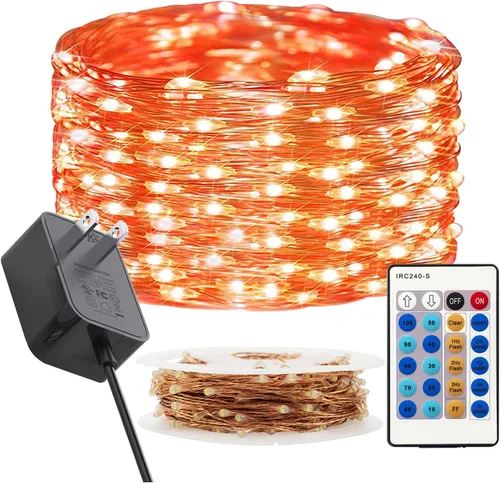 Vista 15 de RUICHEN Guirnalda de luces regulables enchufables de 66 pies, 200 luces LED de alambre de cobre con control remoto, blanco cálido