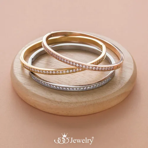 Vista 5 de 555Jewelry - Pulsera de acero inoxidable con cierre de bisagra para mujer
