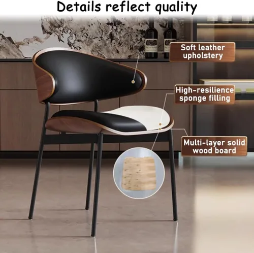 Vista 4 de YVYKFZD Juego de sillas de comedor de mediados de siglo, silla de comedor con respaldo curvado y patas de metal, sillas de cocina tapizadas de Negro