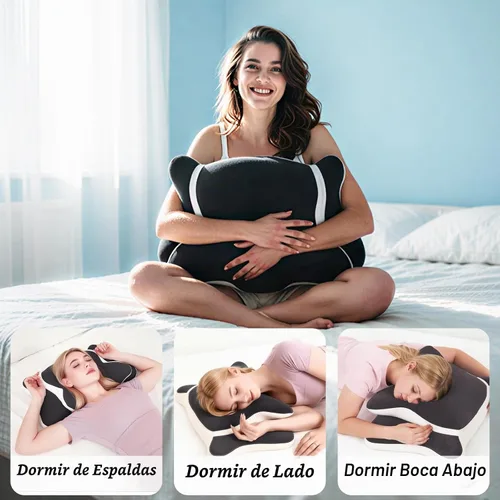 Vista 3 de Almohada cervical para aliviar el dolor de cuello, almohadas ergonómicas de espuma viscoelástica con funda de almohada transpirable para la apnea