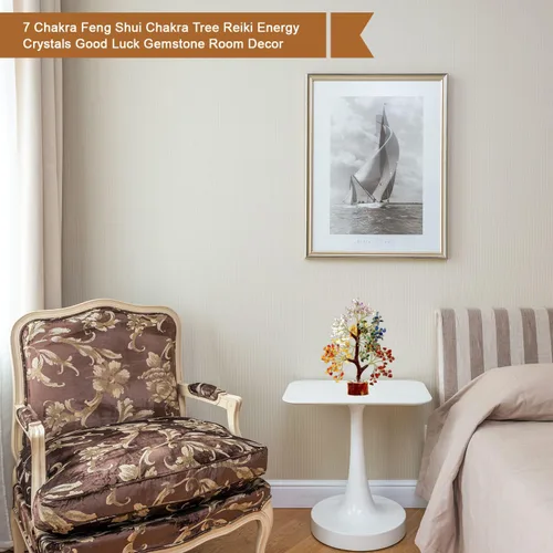 Vista 6 de Árbol de la vida de los siete chakras, árbol de cristal para energía positiva, árbol de 7 chakras, árbol de Feng Shui, árbol artificial natural