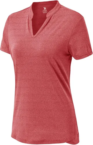 Vista 95 de Gopune Polo de golf con cuello en V para mujer, sin cuello, manga corta, ligera, de secado rápido, camisetas de tenis para correr