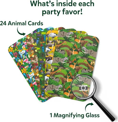 Vista 3 de Skillmatics Recuerdos de fiesta (Paquete de 15) - ¿Puedes espiar animales? Juego de cartas de buscar y encontrar para niños, juguete de bolsa