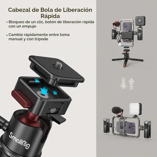 Vista 4 de SmallRig Kit universal todo en uno de aparejo de video para teléfono, con asas de control inalámbrico, soporte para banco de energía, trípode