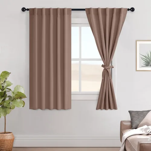 Vista 54 de Hiasan Cortinas opacas negras para dormitorio, cortinas opacas cortas de 45 pulgadas de largo, con aislamiento térmico, bolsillo para barra