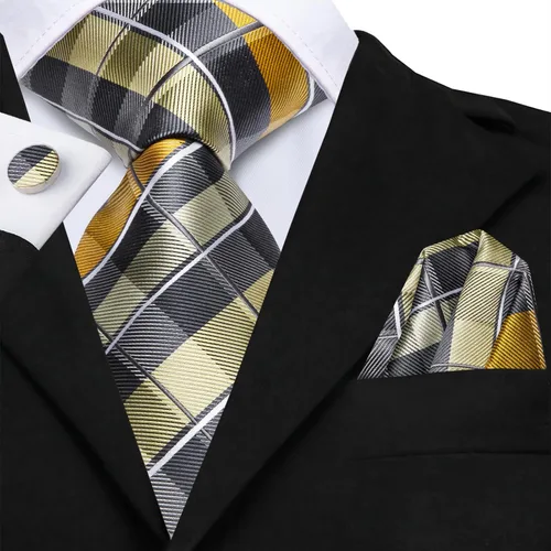 Vista 54 de Hi-Tie Corbata clásica de cachemira para hombre con pañuelo y gemelos a cuadros