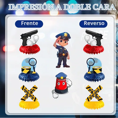 Vista 4 de 9 centros de mesa de nido de abeja para fiesta de policía, decoraciones de panal de policía, centro de mesa temática de policía para decoración