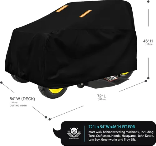 Vista 5 de Funda para cortacéspedes de montar impermeable para exteriores, fundas resistentes para tractor 600D anti-UV, ajuste universal para plataformas