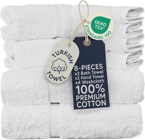 Vista 19 de Towel Bazaar Juego de toallas de 8 piezas, 100% algodón turco, color negro