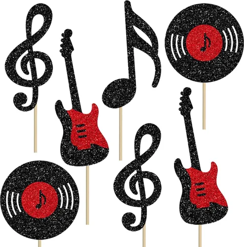 Vista 2 de Centro de mesa de notas musicales para decoración de fiesta de cumpleaños musical de rock, 12 piezas de decoración de mesa de guitarra de rock