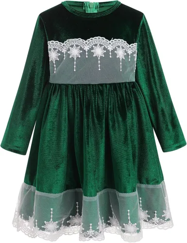 Vista 5 de ODIZLI Vestido de terciopelo para niñas pequeñas, manga larga, volantes, ropa de otoño e invierno