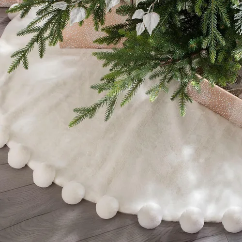 Vista 17 de ORTIGIA Falda de Árbol de Navidad de Camión de 48 Pulgadas Cuadros Búfalo Rojo Negro Falda de Árbol de Navidad Cuello Borde con Volantes para Granja