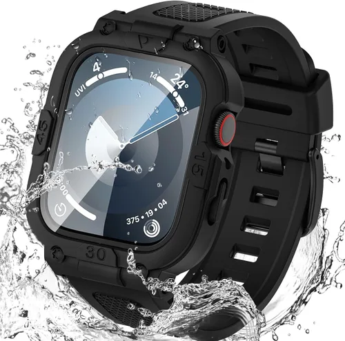 Vista 10 de Goton Estuche impermeable 3 en 1 con correa para Apple Watch con protector de pantalla de vidrio templado incorporado de 40 mm, cubierta frontal