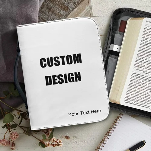 Vista 5 de Cubierta de la Biblia de diseño personalizado Funda de libro con cremallera de cuero PU Funda de transporte de Biblia multifunción Regalo