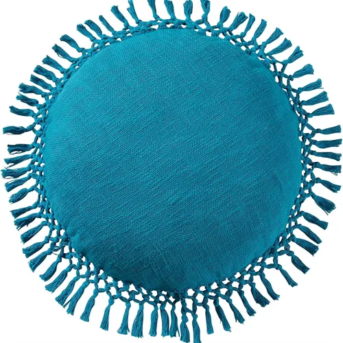 Vista 9 de Indigo Ink - Almohadas decorativas para sofá o cama, decoración bohemia del hogar, almohada redonda de algodón de 20 x 20 pulgadas con borlas