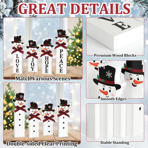 Vista 4 de Decoración de muñeco de nieve de Navidad, letrero de mesa de muñeco de nieve de madera, decoración de bandeja escalonada de invierno para decoración