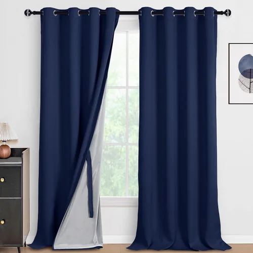Vista 69 de DWCN - Cortinas 100% opacas para dormitorio con forro negro, cortinas de ventana de doble capa con aislamiento térmico que oscurecen toda la Azul