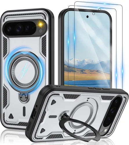 Vista 87 de Gritup fro Funda para Google Pixel 9A, funda protectora magnética de grado militar compatible con Mag-Safe, 2 protectores de pantalla HD, soporte