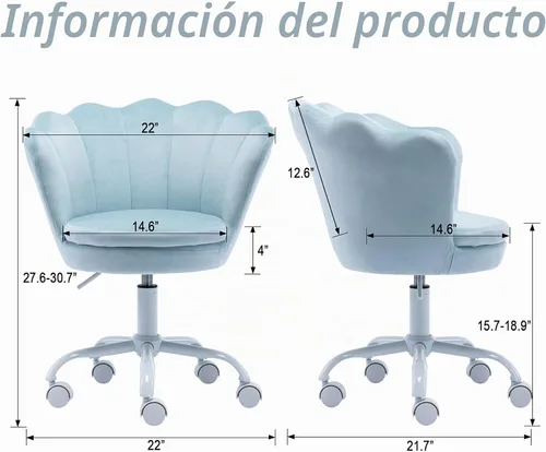 Vista 2 de Silla de escritorio de terciopelo para niños, bonita silla de computadora moderna tapizada, con brazo giratorio, silla de tocador ajustable