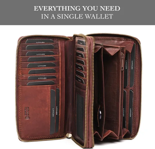 Vista 3 de Cartera de Piel RFID para Mujer Cartera Moderna RFID para Mujer con Múltiples Compartimentos Soporte para Tarjetas de Crédito Hecho a Mano
