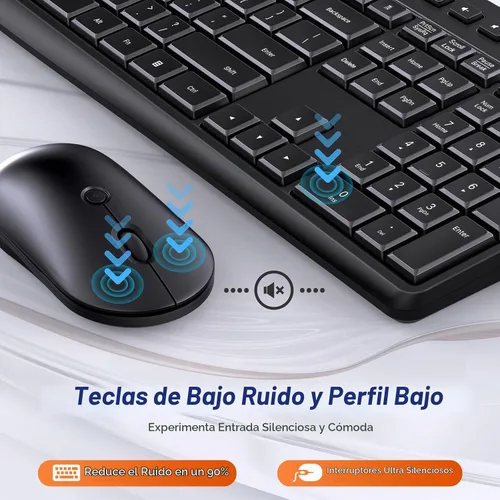Vista 7 de Combo de teclado y mouse inalámbricos, teclado inalámbrico silencioso Acebaff 2.4G con soporte para tableta de teléfono, mouse silencioso, 11 teclas