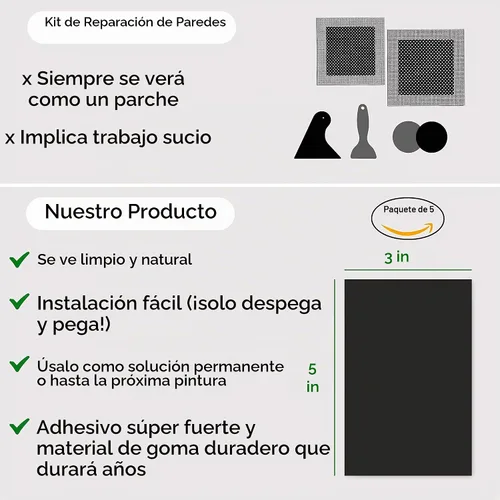 Vista 5 de Rubber Bond Placa de Goma Autoadhesiva para Toma de Pared, Paquete de 5 Unidades – Parche de Agujero para Paneles de Yeso Fácil de Aplicar Despegar