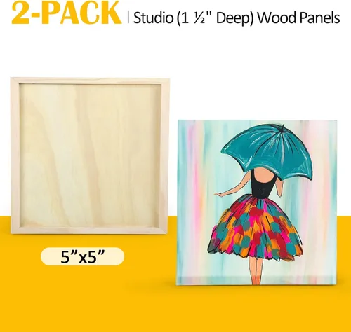 Vista 6 de Falling in Art Paquete de 2 paneles de lienzo de madera sin terminar, kit de paneles de madera de abedul de galería de 5 x 5, tablas de cuna de arte