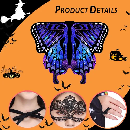 Vista 3 de Alas de mariposa para mujer disfraz de mariposa de Halloween para mujer disfraz de Halloween para mujer capa de ninfa y pixie