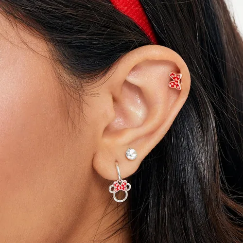 Vista 2 de Disney Minnie and Mickey Mouse Silver Plated Crystal Stud Earring Set 3 Pairs - Officially Licensed