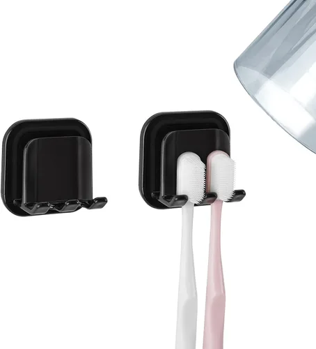 Vista 10 de 2 soportes autoadhesivos para cepillos de dientes montados en la pared, gancho para cepillos de dientes a prueba de agua, 3 en 1 con soporte