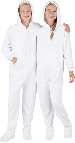 Vista 4 de Footed Pajamas - Mameluco familiar con capucha a juego Suéteres de una pieza para niños, niñas, hombres, mujeres y mascotas Unisex