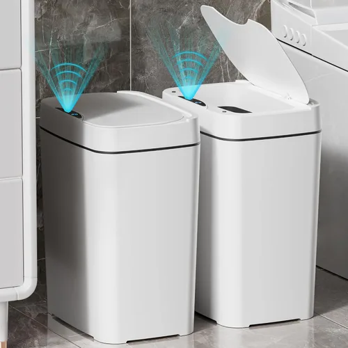 Vista 10 de Vanpopubs Paquete de 2 Botes de Basura de Baño de 2.7 Galones con Tapa, Bote de Basura Automático Pequeño Inteligente sin Contacto, Sensor