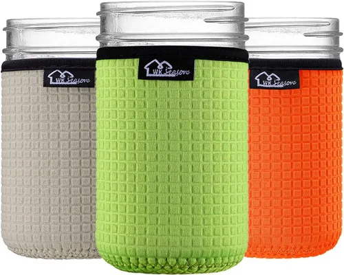 Vista 10 de WKieason - Funda de neopreno de boca ancha para tarros de 16 a 24 onzas, fundas para tarros Mason de 16 onzas, 24 onzas, funda de boca ancha
