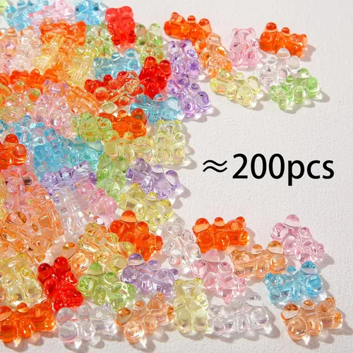 Vista 2 de 200 cuentas de oso acrílico transparente de oso de goma coloridas, lindo oso de cuentas para collares, pulseras, llaveros, joyería, manualidades