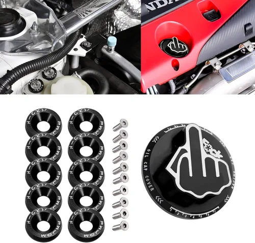 Vista 15 de x xotic tech Tapa de tanque de combustible de gas negro de aleación con dedo medio roscado compatible con Toyota Corolla Camry 4Runner Highlander