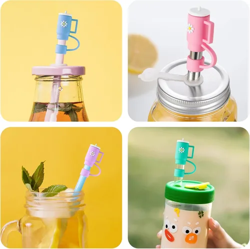 Vista 5 de NiHome 4 tapas de popote de silicona para vaso Stanley Quencher de 0.4 pulgadas/0.394 in, a prueba de polvo, compatible con Stanley Cup, sin BPA