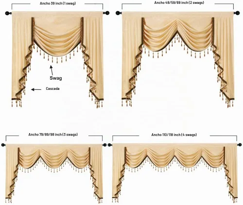 Vista 6 de ELKCA Cenefa de Cascada Jacquard con Cuentas de Lujo Beige Cenefas de Cortinas de Ventana para Sala de Estar, Bolsillo para Varilla, 1 Panel