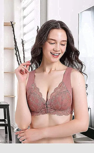Vista 3 de Camilace - Brasier cómodo con cierre frontal inalámbrico, brasier de encaje para mujer, brasier de encaje con cremallera