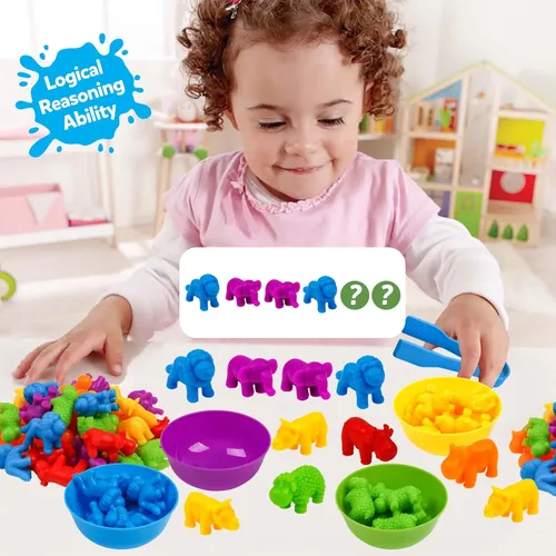 Vista 6 de Juguete de contar animales, juegos a juego con cuencos de clasificación, juguetes de clasificación para niños pequeños, actividades de aprendizaje