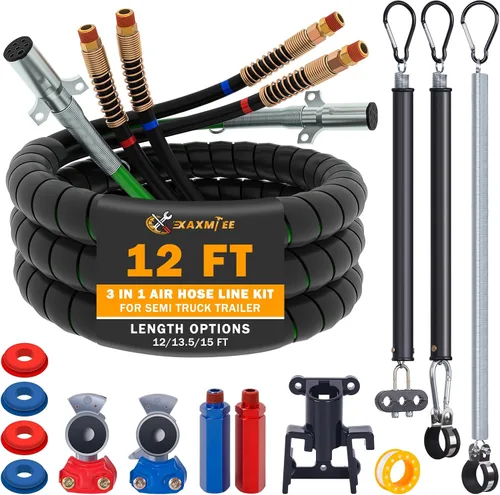 Vista 14 de Kit de líneas de aire para camión semirremolque de 15 pies con kit de resorte tensor de 2 piezas y acoplamientos rápidos con soporte y manijas KIT