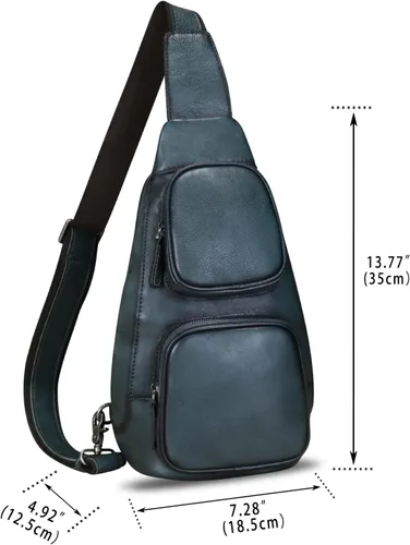Vista 5 de Bolso de cuero genuino para hombres y mujeres, mochila bandolera de cuero real, bolso cruzado de moda, Grisoscuro