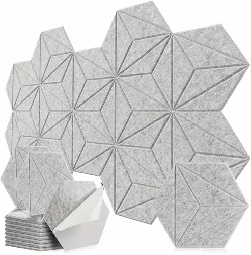 Vista 10 de Paquete de 12 paneles acústicos hexagonales, paneles de espuma a prueba de sonido para paredes, paneles autoadhesivos de reducción de ruido de alta